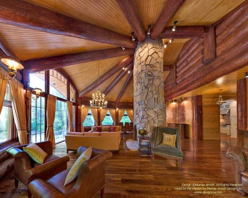 Luksusowy salon w drewnianym domu
